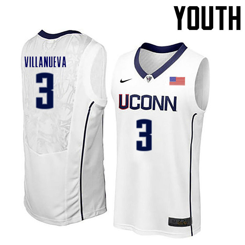 Youth Uconn Huskies #3 Charlie Villanueva College Basketball Jerseys-White - Click Image to Close